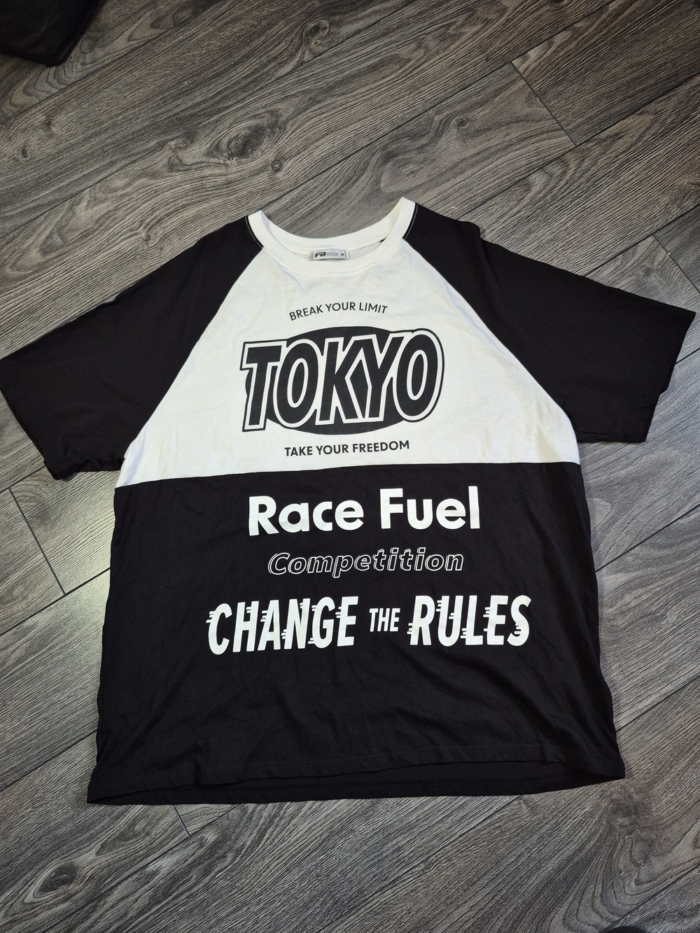 FB Sisters Tokyo Race Fuel Black & White Raglan Tee
